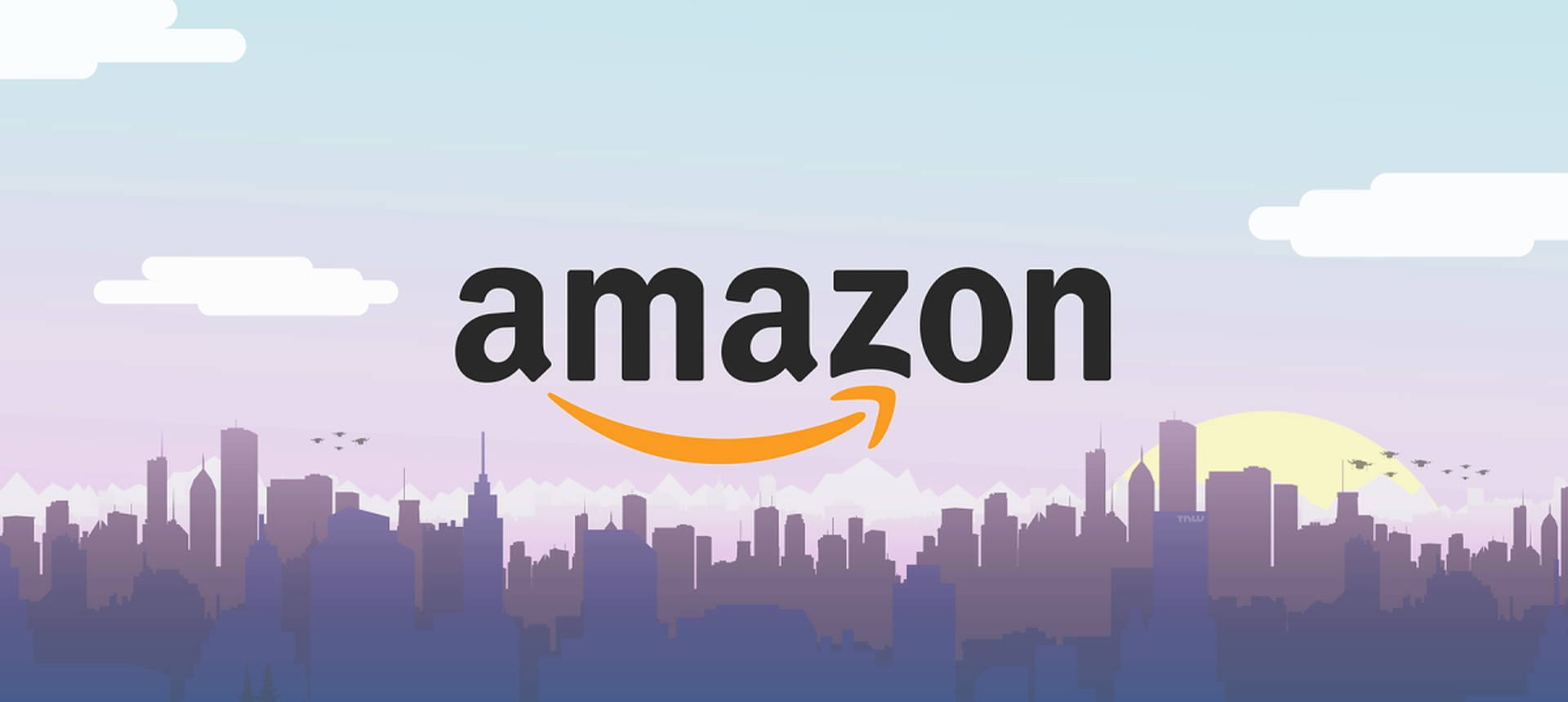 amazon logo above cityscape