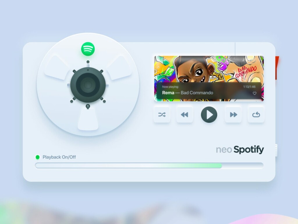 Neomorphism web design test project for Spotify