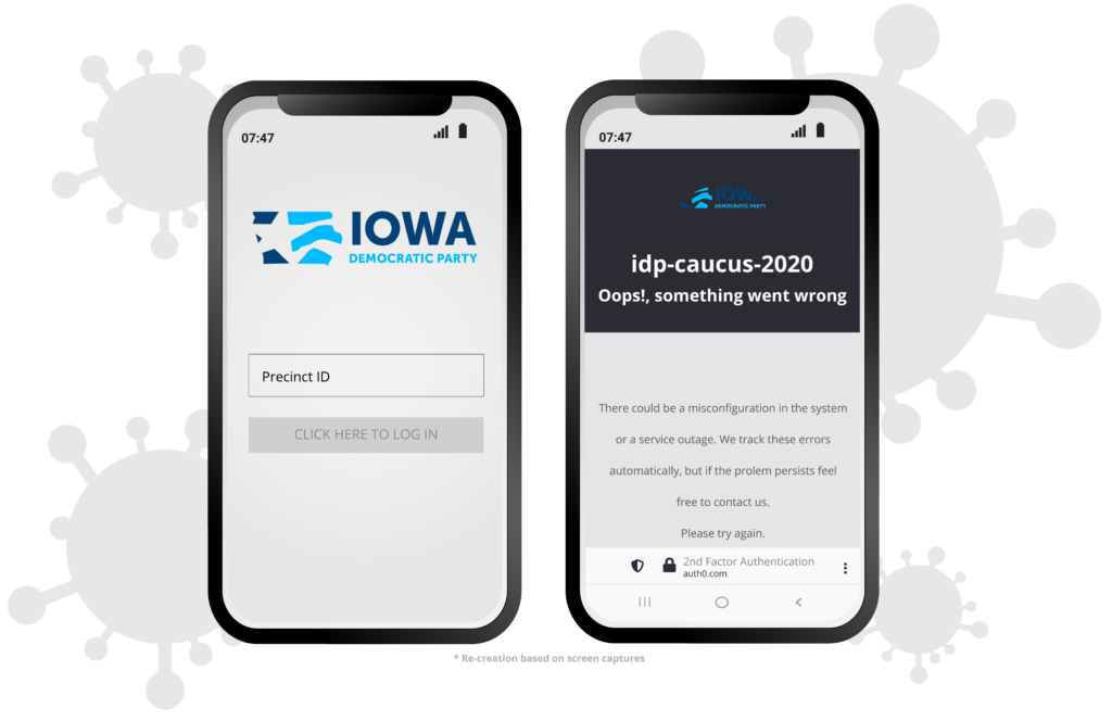 2 Screen Shots of the issue with the Iowa Democratic Party App Error