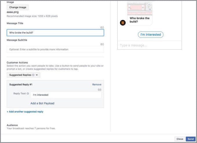 Facebook messaging automated tool screen capture