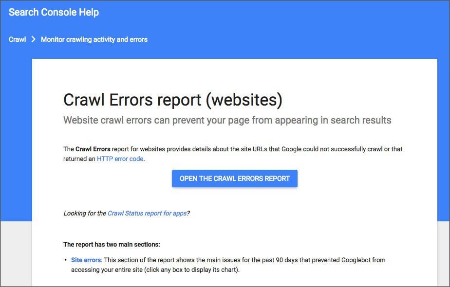 Google Search Console Help Crawl errors report