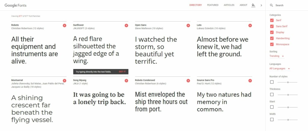 Google fonts example