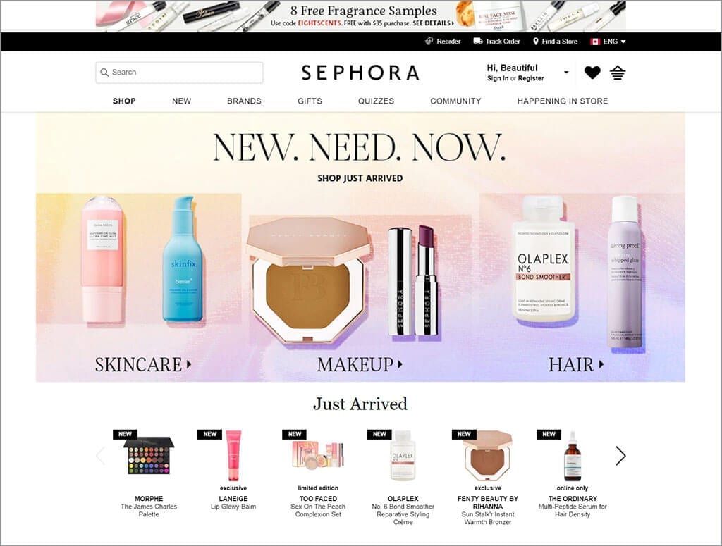 Sephora website screen capture