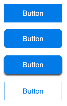 4 different types of blue buttons, square, rounded edges, shadowed, outlined