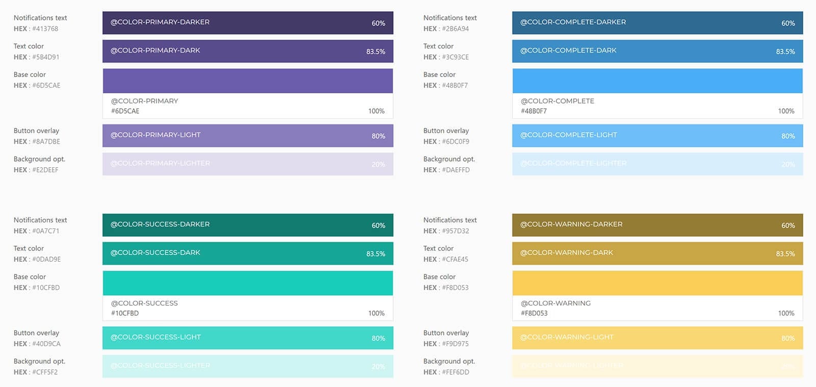 Layout of multiple colors and dark/light versions of each.