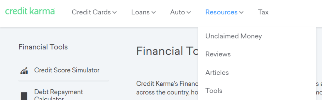 Credit Karma Content Areas example