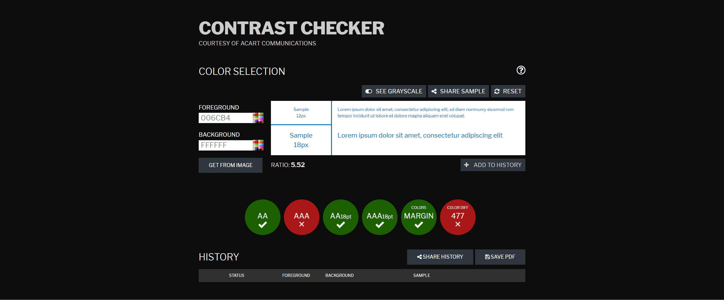 contrast checker website tool color check results