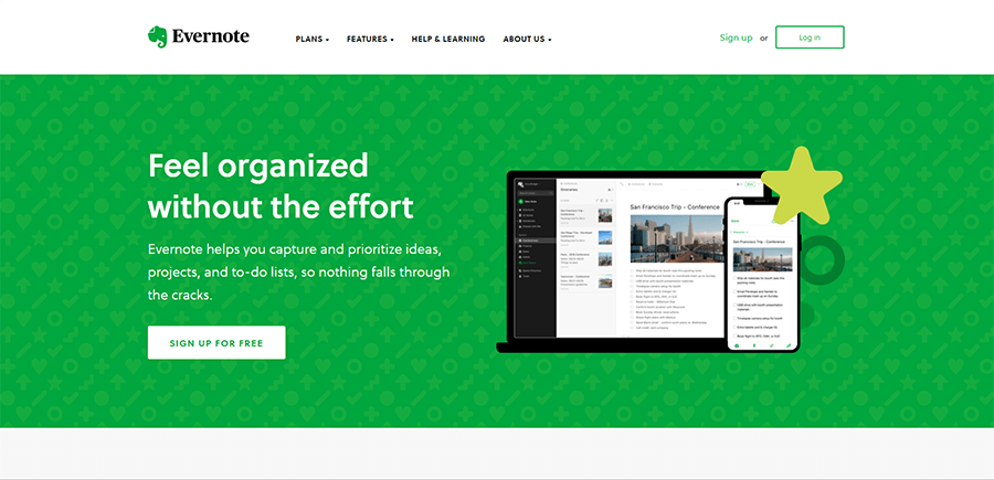 evernote homepage green