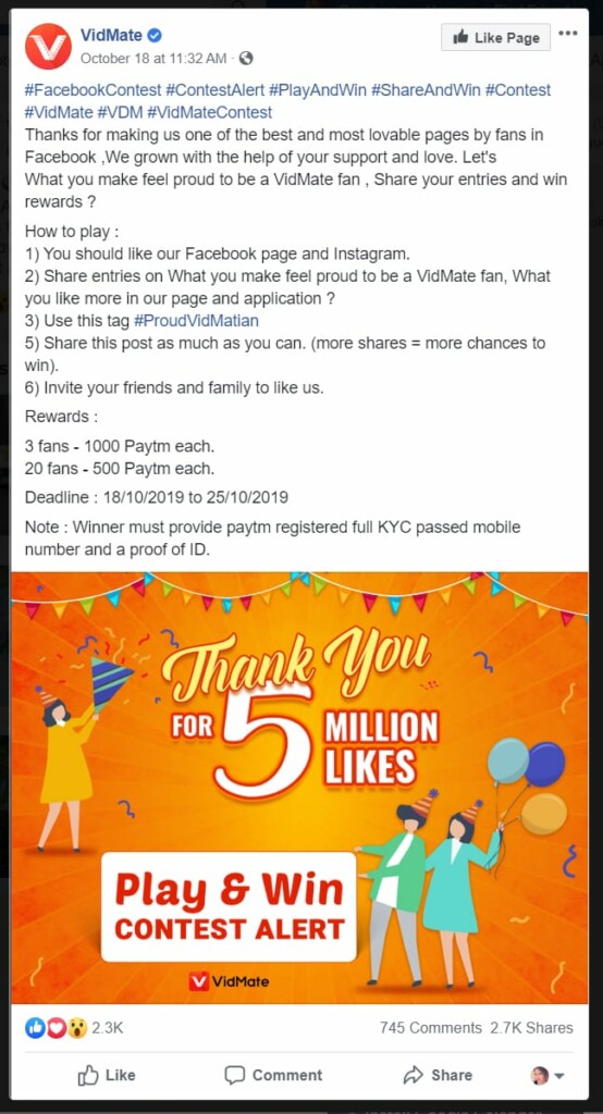 Facebook post contest with image