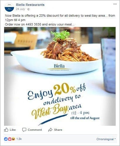Facebook food ad with engaging image