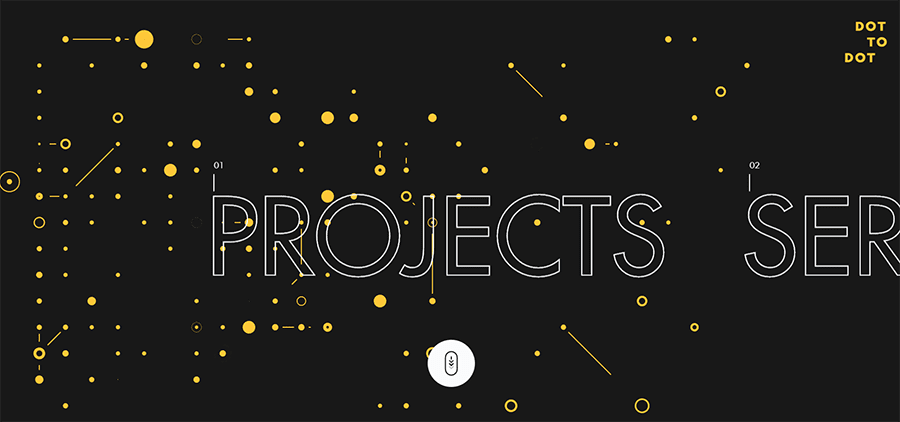 yellow lines and dots on a black background with the word project written in white, hollow font