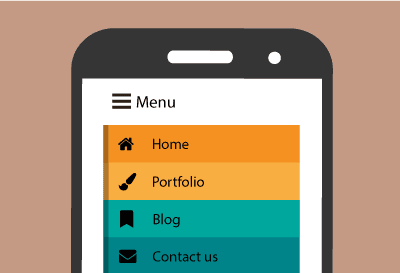 Mobile hamburger menu graphic. Home, Portfolio, Blog and Contact us. 