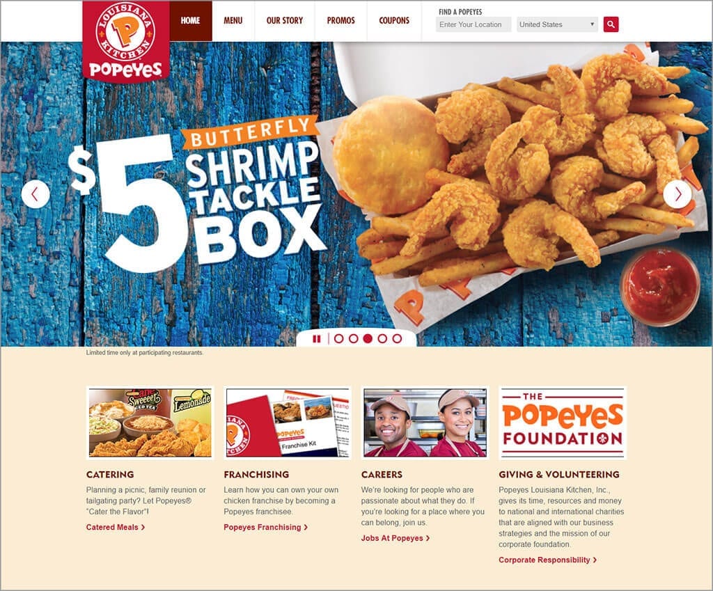 Popeyes website screen capture