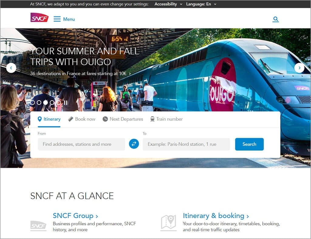 SNCF website screen capture