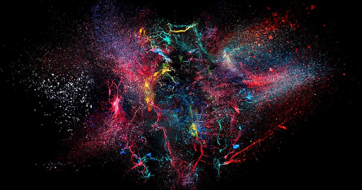 Image of Abstract art with many bright colors on black background
