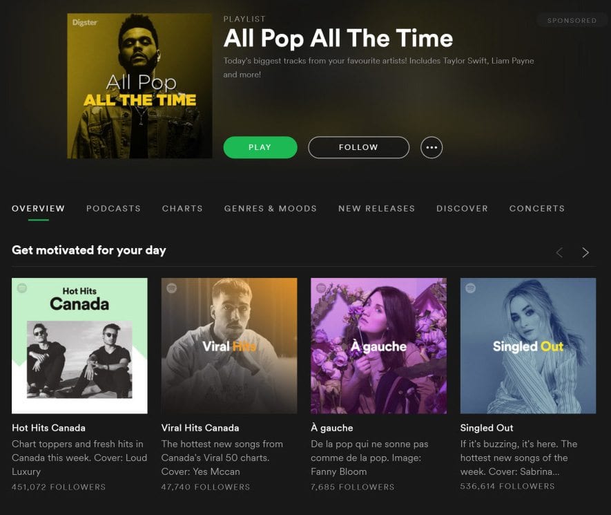 Spotify screen capture with images that have been made into sepia tone images.