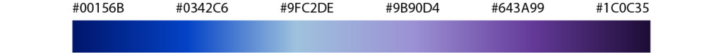 Complex Blue/Purple Gradient colors: Blue 1: #00156b, Blue 2: #0342c6, Blue 3: #9fc2de, Purple 1: #9b90d4, Purple 2: #643a99, Purple 3: #1c0c35 